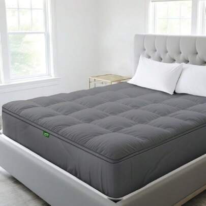 Queen Size Cooling Bed Mattress Topper - Pillow-Top Thickness, Soft 100% Cotton Fabric, Breathable & Plush Quilted Down Fill, Deep Pocket Fit For Mattresses - Gray,37402447