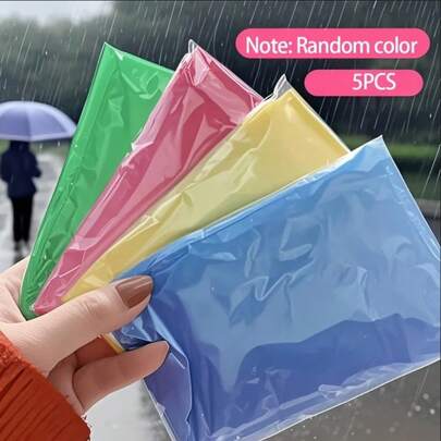 5pcs/2pcs Waterproof Compression Rain Poncho, PE Material, Fully Waterproof, Portable, Suitable For Travel, Hiking, Fishing, Camping And Other Outdoor Activities, Adult Outdoor Rainwear, Blue