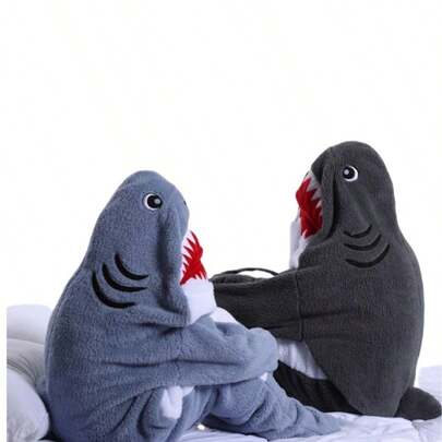 1pc Shark Hooded Blanket, Soft Flannel Shark Sleeping Bag Blanket, New Cartoon Animal Cute Fun Sleepwear, Adult Size, Animal Pajamas, Christmas Party Pajamas, Wearable Shark Blanket Hoodie, Ultra Soft & Comfortable Shark Costume Bathroom Decor
