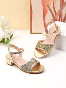 夏季新款玛丽珍高跟凉鞋、女童高跟舞蹈鞋、学生演出及日常活动凉鞋、婚鞋 - 金色 - 查看 1