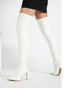 Women's Thigh High Boots, Pointy Toe Stiletto High Heel Over The Knee Boots, Fashion Comfy Sexy - trắng - Xem 4