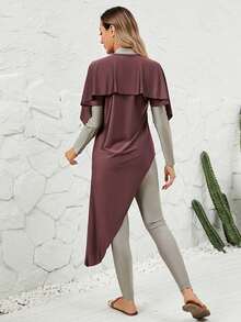 VFJ Burkini pour femmes : Maillot de bain une-pièce à col rond haute élasticité avec couvre-chef et chapeau, style décontracté, convient pour une tenue de bain modeste, vacances à la plage - Fushia - Voir 5