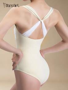 DonsGirl 女士芭蕾舞紧身衣 - 浪漫层叠网纱面料及交叉细节 - 适合瑜伽、舞蹈表演及训练 - 淡黃色 - 查看 11