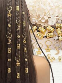 25 piezas Accesorios de joyería para el cabello con estilo sencillo de estrellas, luna y flor de ciruelo para mujeres y niñas (festivales musicales/vacaciones), pinzas de garra, pasadores de cabello, hebillas de cabello - Dorado - Ver 1