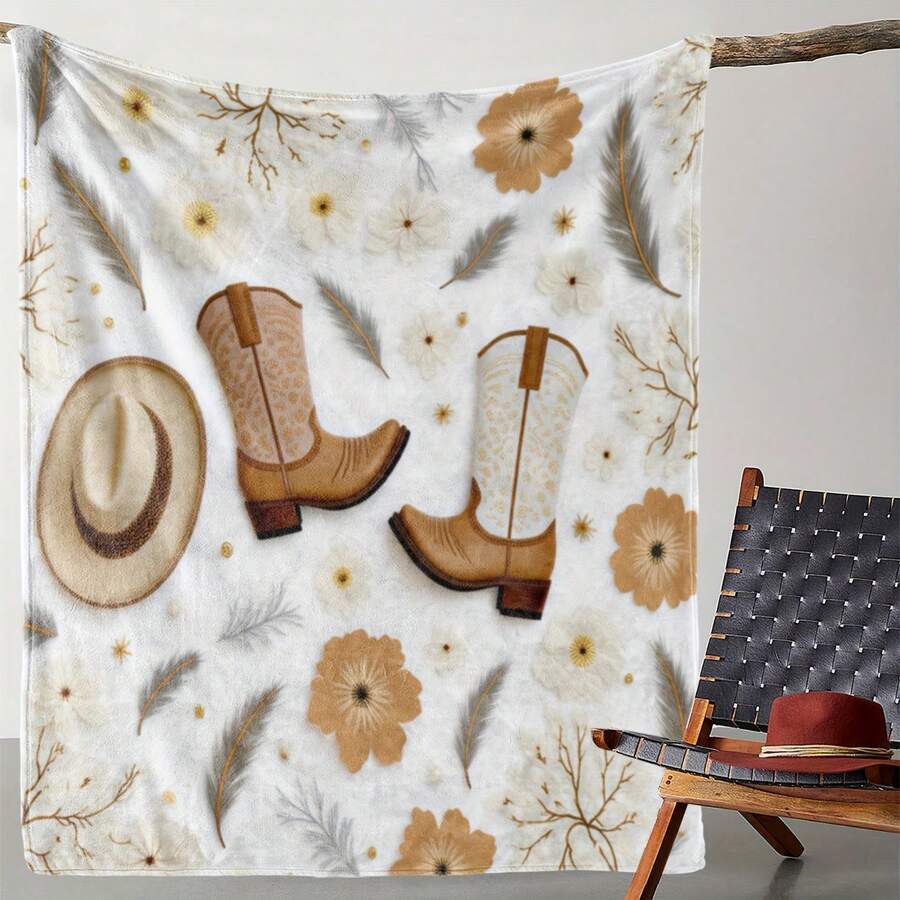 Retro Western Cowboy Theme, Cowboy Boots, Cowboy Hats, Cacti, Feather Design Patterns, Modern Home Style,Super Soft Flannel Printed Blanket,As Birthday Gifts, Family, Wedding, Souvenir Blankets, Polyester Blankets Suitable For All Seasons, Washable, Machine Washable, Lightweight, Breathable, Comfortable, Warm, Unique, 280gsm For Him, Her Personalized Ideal Gifts For Her, Him, Family, Boyfriend, Girlfriend, Father, Family, Mother, Lover, Daughter, Son, Grandfather, Grandmother, Teacher,Doctor, Nurse,Friend, Classmate, Pet.Perfect Nap, Camping, Travel, Home, Daily Life, Office Decoration, Birthday, Anniversary, Valentine's Day, Thanksgiving, Graduation Season,Christmas, Halloween, Mother's Day, Father's Day, Wedding, New Year Gifts ,Sofa,Bed,Car,Bedroom,Living Room,Office, Outdoor Camping, Beach,Wall Decoration - 多色36 - 查看 1