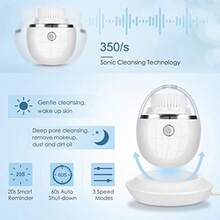Cepillo de limpieza facial vibratorio, 3 cabezales y 3 modos, resistente al agua, temporizador inteligente, carga inalámbrica, para una limpieza facial completa - Morado - Ver 4