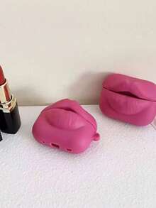 1个可爱时尚的红色硅胶唇形蓝牙耳机保护套，兼容 1/2/3/4/Pro/2/3，带挂钩，理想的情人节礼物 - 彩色 - 查看 2