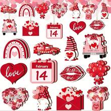 12 Handmade Wooden Valentine's Day Decorations - The Perfect Gift For Couples, Rustic-Style Love-Themed Tree Ornaments, Wall And Door Decorations, Festive Wooden Hanging Ornaments With String (No Batteries Required). - 12件 - 查看 1