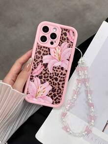 Leopard Lily Floral Painted Grooved Pink Strap Thickened Precision Hole Simple Anti-Drop Thick Phone Protective Case, Compatible With Iphone 17/17 Pro Max/ 16/16 Pro/16 Pro Max/ 16 Plus, 15 XR/7/8, 15 Pro Max, 12 Pro Max, 13 Pro Max, 14 Pro Max, 13, 14, 11, 12, P14, P11, Soft Shell P12, Anti-Drop XS.XR/78P.78GES2, Redmi, - Multicolor - View 4