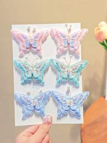 6个儿童可爱简约卡通蝴蝶结发夹，百搭优雅甜美可爱侧刘海魔术贴发饰，无卡纸包装 - 彩色 - 查看 7