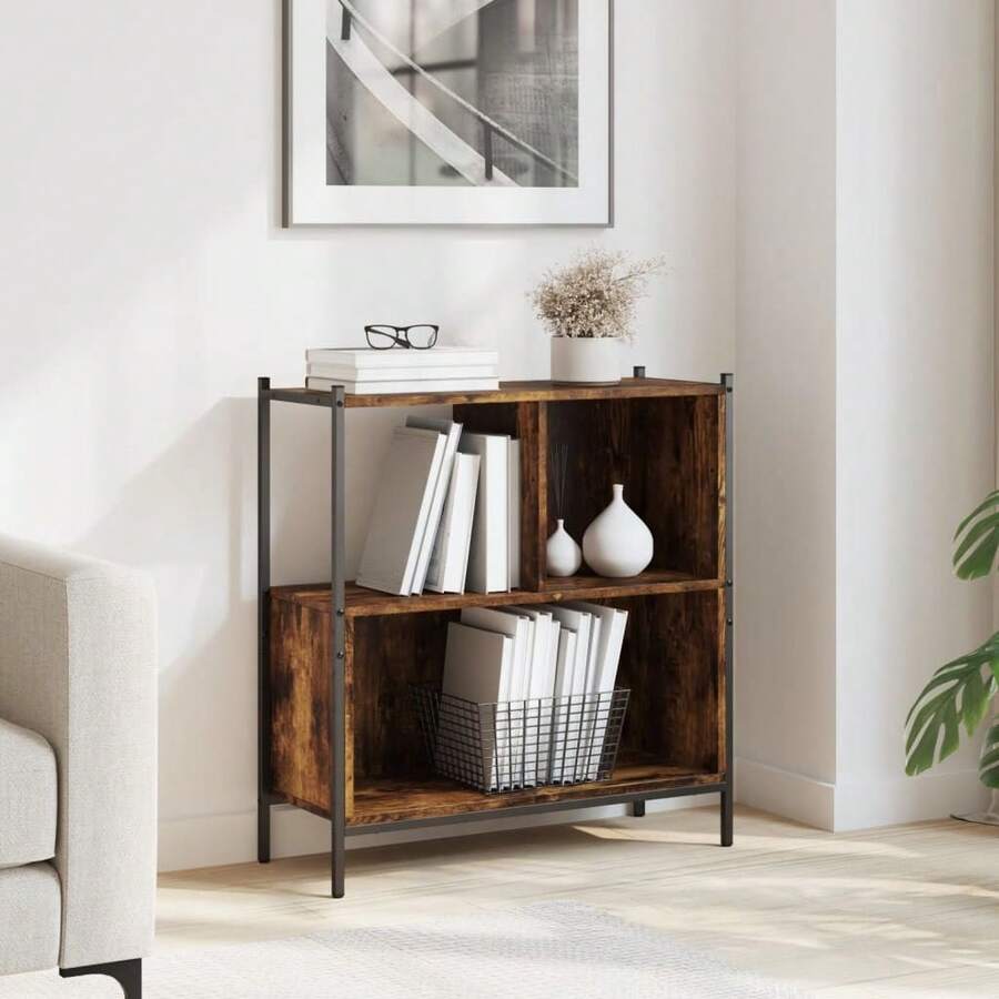 Larryhot Estantería madera de ingeniería roble ahumado 72x28x77,5 cm, Fácil de montar, elegante y hermoso, y conveniente para almacenar artículos, es una opción ideal para el almacenamiento y la decoración del hogar. - Marrón - Ver 1