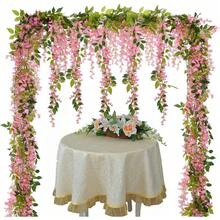 Wisteria Artificial Flowers Garland, 4Pcs Total 28.8ft White Artificial Wisteria Vine Silk Hanging Flower For Home Garden Outdoor Ceremony Wedding Arch Floral Decor - 粉色 - 查看 3