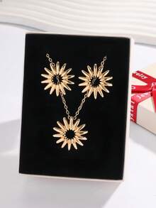 3pcs/Box Sparkling Zirconia Flower Earrings & Necklace Set, Lucky Leaf Jewelry Set, Suitable For Daily Wear, Party, Date, Wedding, Bride Gift, Lover Gift, Mother's Gift, Christmas Gift Box, Birthday Gift