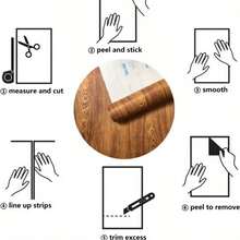 1卷棕色木纹自粘墙纸，易于安装，防水可移除，逼真的天然木纹质感，适用于台面、家具和家居装饰。纹理光滑均匀，防水。尺寸：17.7英寸 x 39.3英寸/118.1英寸/196.8英寸 - 棕色 - 查看 9