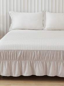 1pc Beige Solid Color Ruffle Edge Bed Skirt (1 Bed Skirt) Classic, Simple And Versatile, Made Of Synthetic Polyester Soft And Skin Friendly, Suitable For All Seasons, Indoor Bedroom Master Bedroom, Guest Bedroom, Secondary Bedroom Suitable For All Seasons - Beige - View 7