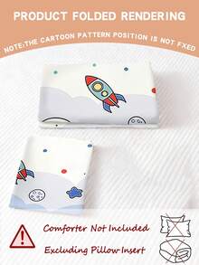 1/2pcs Set Cute Astronaut Kids Bedding Set, Space Rocket & Star Print, Soft Breathable Duvet Cover Set, Suitable For Boys And Girls - Multicolor - View 2