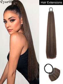 Music Festival 26/34Inch Synthetic Hair Extensions Ponytail Hair Extensions With Rubber Band Natural Long Straight Hair Black Brown DIY Hair Extensions Straight Ponytail Braids Suitable For Women Daily Life And Holiday Party Wear - Multicolor - View 10
