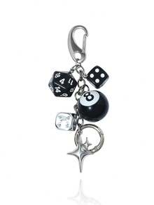 1PC Punk Hiphop Black Dice No. 8 Billiards Keychain Y2K Pink Lucky Dice Starburst Pendant Bag Charms Hangings Ornament Accessories - Multicolor - View 13