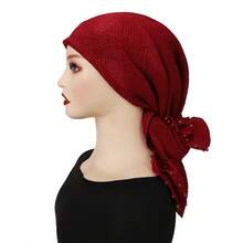 1pc Plain Pleated Beaded Small Square Hijab Scarf - Multicolor - View 18