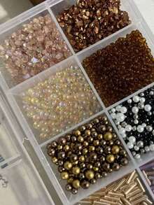 1盒复古风美甲用品套装，包含碎石、珍珠、米珠、贝壳，可用于DIY美甲装饰、美甲宝石、美甲钻石、美甲配件，适合秋冬美甲。 - 彩色 - 查看 3