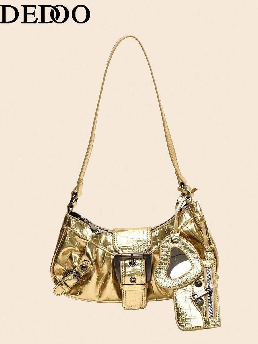 Dedoo 1pc Vintage Rivet Decor Y2K Gothic Style Fashion Square Shoulder Bag For Women, Suitable For Daily Wear, Niche Design, Steampunk, Gothic, Women's Bag, Cool Girl Street Style, Perfect For Music Festivals, Concerts, Rock Style Women's Bag, Y2K Bag, 2000s Fashion Style, Gothic Punk Style Women's Bag