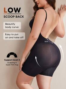 1pc Women's Backless Breathable Shapewear Bodysuit With Tummy Control And Adjustable Straps, Suitable For Layering - Black - View 2