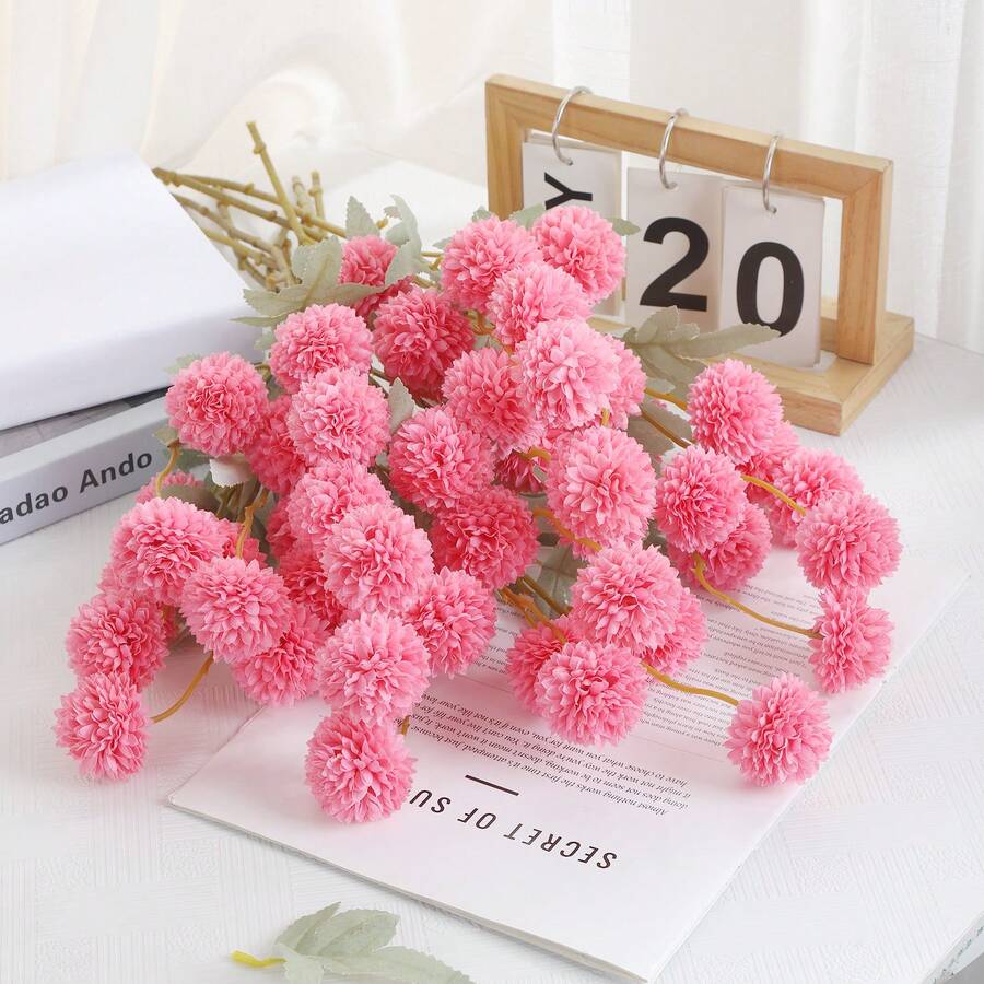 1PC/2PCS/The Daily Fresh Pink Small Ball Chrysanthemum Is Arranged In Clusters. The Flower Shape Is Light And Delicate, Making It Suitable For Desktop, Desk, Home Corner Decoration And Display - 5 Small Chrysanthemums - View 1