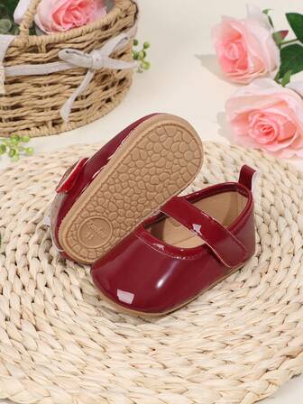 1 par de zapatos planos de princesa con diseño de gancho y bucle de unicolor para niñas, adecuados para gatear, dar los primeros pasos, bautizo, primavera/otoño