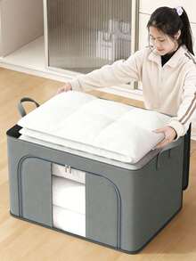 1pc Grey Clothes Storage Bag, Blanket Storage Bag, Multipurpose Storage Bag, Dual Zipper Waterproof Moisture-Proof, Suitable For Home Storage Of Quilts, Blankets, Clothes, Large Capacity Foldable Storage Bag, Decorations, Holiday Decorations, Room Decorations, Home Decor, Bedroom Decor, Dresses, Pants, Shoes, Jeans, Boots, Skirts, Bedroom, Storage Bag, Home Storage, White T-Shirts, Black Pants, Women's Winter Clothing, Dresses