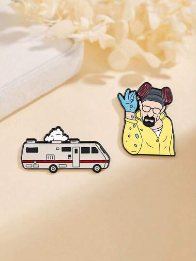 1/2pcs Cartoon Character Brooch, Creative Bus Car Enamel Brooch, Colorful Metal Badge, Backpack Clothes Jewelry Wallet Pendant, Suitable For Men, Women And Kids, Ideal Gift