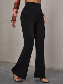 Womens High Waist Slant Pocket Flared Leg Pants Casual Trousers For Women - màu đen - Xem 3