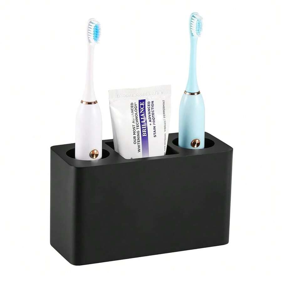 Luxspire Toothbrush Holder, 3 Slots Electric Toothbrush And Toothpaste Holder, Resin Bathroom Countertop Storage Bathroom Accessories Toothbrush Stand For Vanity Counter Organizer Caddy - Black,3Slots,Black - 黑色的 - 查看 1