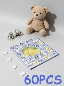 40pcs 13"X13" Disposable Party Napkins, Vintage Blue & White Floral + Fresh Lemon Pattern, Summer Theme Party Decor Napkins, Suitable For Picnic, Girls' Gathering, Family Dinner, Kids' Birthday - Multicolor - View 11