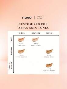 NOVO 双效遮瑕粉底液，打造奶油肤色，适合所有肤质，控油持久，送礼佳品，女性品牌，学生和工薪阶层，适合节日、生日、时尚妆容 - C203 PINK SAND - 查看 8