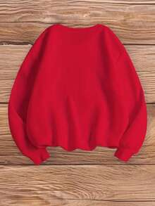 Sudadera con cuello redondo y estampado de letras "NADA ES POSIBLE" - Rojo - Ver 2