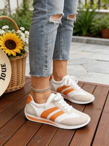 FZY Women's Lightweight And EdgyElongatesStylish Sneakers - Comfortable And Cushioned Insole, Striped Low-Top Lace-Up Casual Shoes, All-Weather Durable And Abrasion-Resistant Rubber Outsole, Women's Flat Shoes Suitable For All Seasons, Outdoor Sports, And Daily Errands, With A Simple Sporty Design.Valentine's Day Surprise Gift: Striped Casual Shoes - Perfect For Couples To Wear Together For A Special Valentine's Day Gift List - Versatile, Practical, And Suitable For Everyone - trái cam - Xem 5