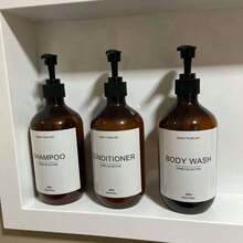 2pcs 500ml Refillable Amber Hand Soap And Dish Soap Dispenser Bottles With Pump Dishwashing Liquid Conditioner Set,Kitchen Dish Soap Pump Bottle,Includes Waterproof Label,Housewarming Gift - Set 2 - View 3