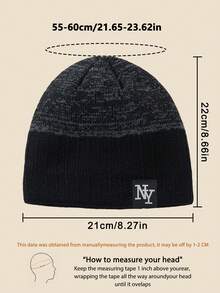 1pc Unisex Layered NY Logo Knit Beanie Hat, Soft Warm Thick Lining, Minimalist Style Suitable For Cold Weather