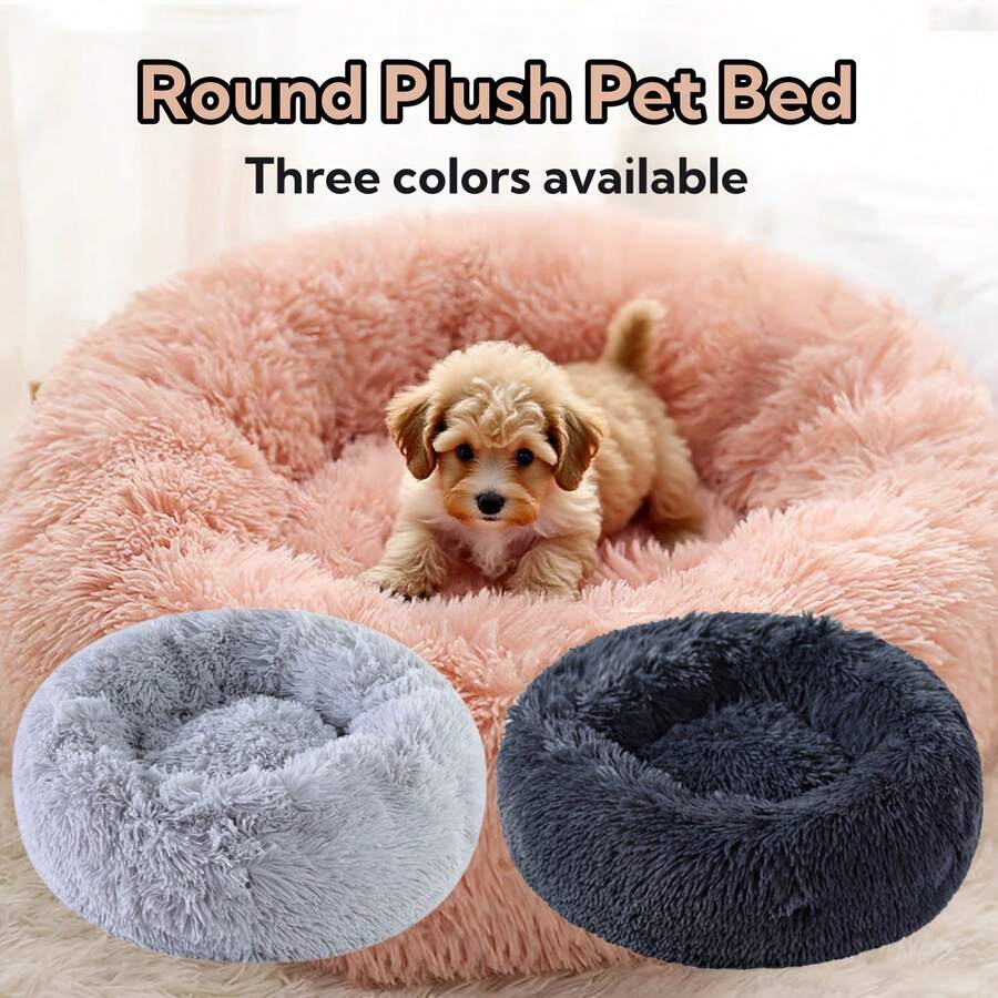 Soft Plush Round Pet Bed, Suitable For Cats Or Small Dogs, Mini/Medium Dog Cat Bed, Self-Warming Cozy Indoor Napping Bed For Kittens, Teddy Dogs In Autumn/Winter