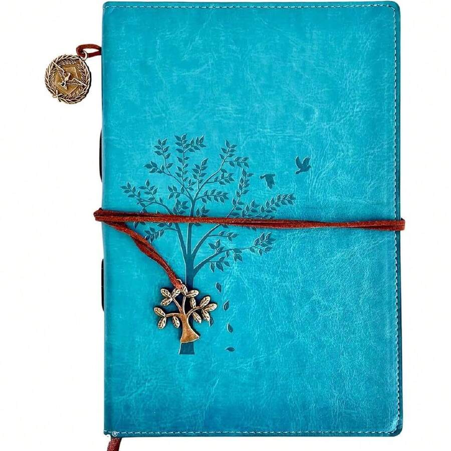 Libreta Pasta Dura Estilo Vintage, Diario con Cubierta Tipo Piel, Árbol de la Vida, Retro, Cuaderno Estilo Clásico Hoja Rayada | (Azul Cielo),37359900 - Rosa Pálido - Ver 1