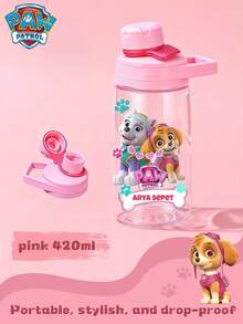 1pc Paw Patrol Water Bottle, With Silicone Straw, 16oz, Leak-Proof Cap, 4 Color Options, Great For Back To School, Party, Travel, School Or Birthday Gift