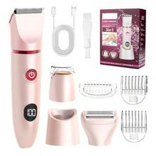 Depiladora Electrica Mujer 3 En 1 Rasuradora Electrica Mujer con Pantalla LCD IPX6 Impermeable Afeitadora Femenina sin Dolor USB Recargable para V Facial Cejas Axilas y Zona del Bikini-0003 - RosaDorado - Ver 2
