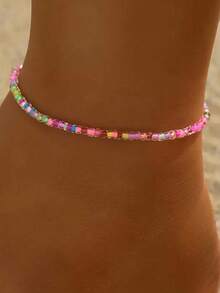 4pcs/Set Versatile Bohemian Style Beach Vacation Colorful Glass Beaded Elastic Anklet, Fashion Personalized Jewelry Gift Suitable For Daily Outfit, Perfect For Party And Holiday, Ideal Accessory For Women Casual And Vacation Wear, Mother's Day Gift - Multicolor - View 8