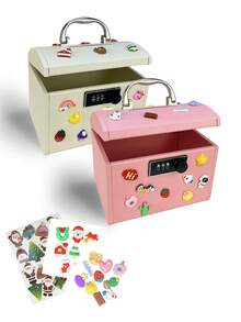 1pc Electronic Lock Safe Box With Password, Size: 7 X 5.5 X 5.1 Inches, Can Be Used As Cash Box For Convenient Saving, 3 Color Options, Fun Gift, Password Gift Box, Comes With 3D Stickers, Safe Budget And Saving Solution - Multicolor - View 6