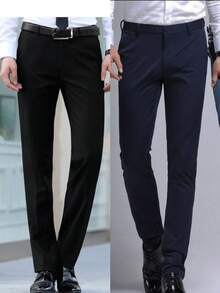 Men's Tailored Dress Pants, Traditional Style, Sizes 36 To 58 – Elegance And Comfort - 藏蓝色 - 查看 2