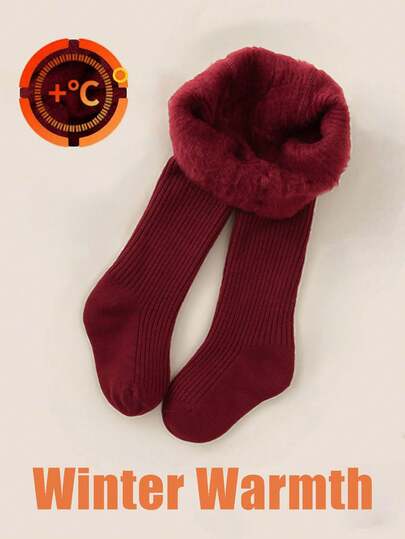 1pc Girls/Toddlers/Infants Thermal Tights, Red Striped Soft & Comfortable Thermal Lined Warm Leggings, Suitable For Autumn/Winter Daily Wear, Back To School, Travel, Holiday Gifts