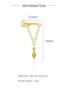 1PC 925 Sterling Silver Irregular Tassel Studs Flat Back Cartilage Helix Piercing Fine Jewelry For Daily Wear Wedding Party Engagement Anniversary Valentine's Day