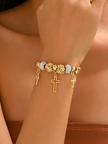 1件时尚DIY串珠手链，豹纹图案，台球造型，8字形水晶环，星形珠子，樱桃吊坠手链，适合日常、派对、周年纪念、特殊场合、生日礼物 - 4629櫻桃 - 查看 7