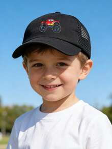 1pc Monster Truck & Tractor Print Kids Mesh Cap, Unisex, Suitable For Back To School, Casual Outdoor Wear - 1PC - View 3