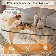 Living Room Coffee Table - A Triangular Glass Coffee Table With A Wooden Base. Abstract Dining Table, Study Room, Office, Hotel Balcony (Walnut TransparentWoodBlack Tea Table), Versatile And Comfortable - Apricot - View 6